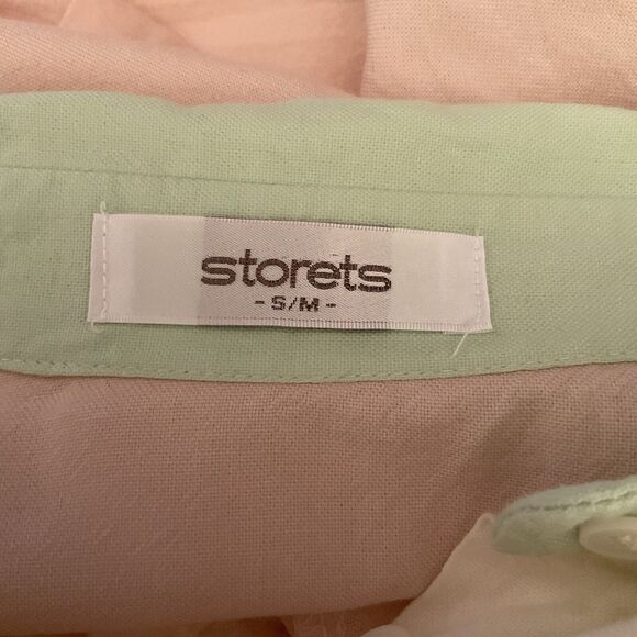 Storets Womens Color Block Long Sleeve Button-Up Blouse Green Pink, S/M - Picture 9 of 11